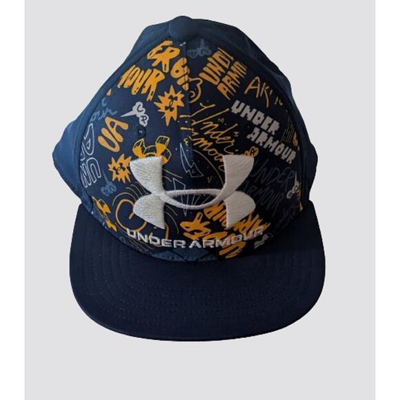 Under Armour Youth Flat Brim Navy Logo Hat Adjustable Snap Back Baseball Hat - Picture 1 of 3